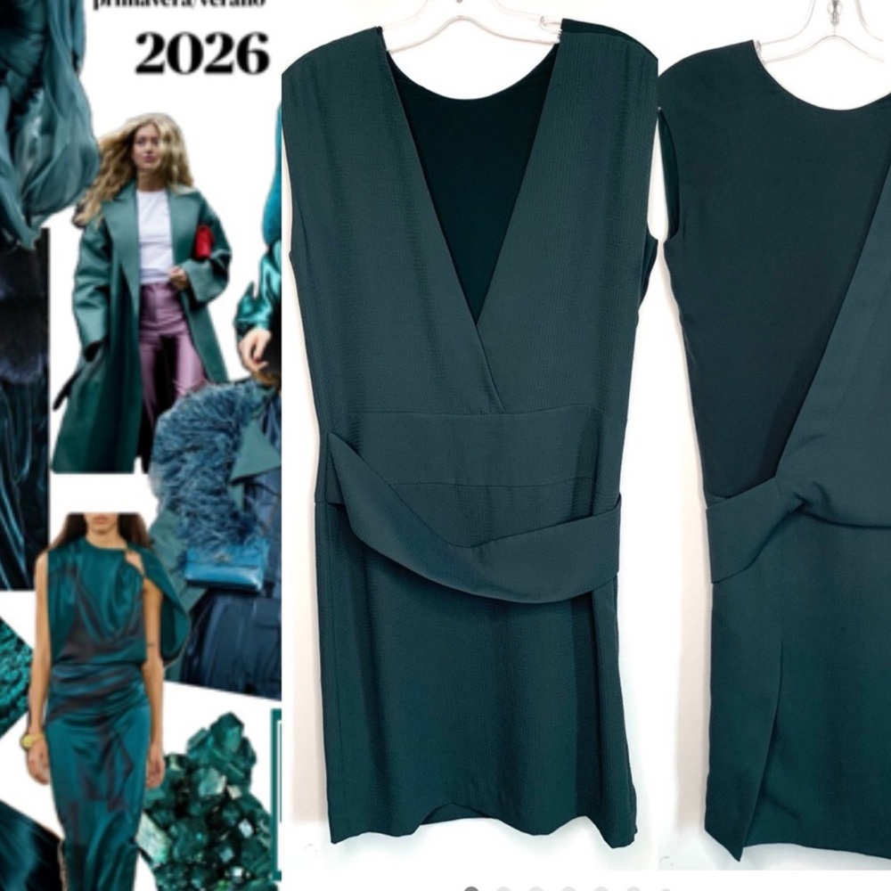 Filippa K Swedish designer asymmetrical forest green dress size Small